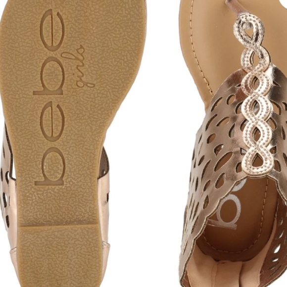 NWT Bebe Girls Rose Gold Metallic Boho Perforated Cut Out Bootie Thong Sandals - Picture 7 of 7